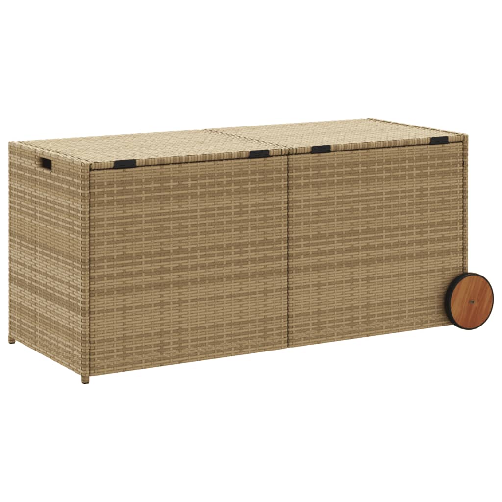 vidaXL Garden Storage Box with Wheels Mix Beige 74.8 Gal Poly Rattan