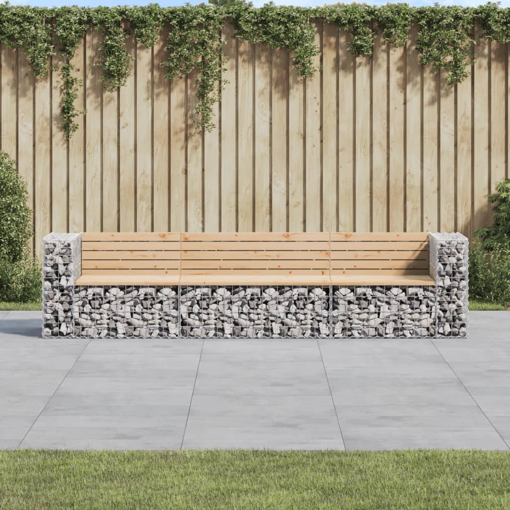 vidaXL Patio Bench Gabion Design 113"x28"x25.8" Solid Wood Pine