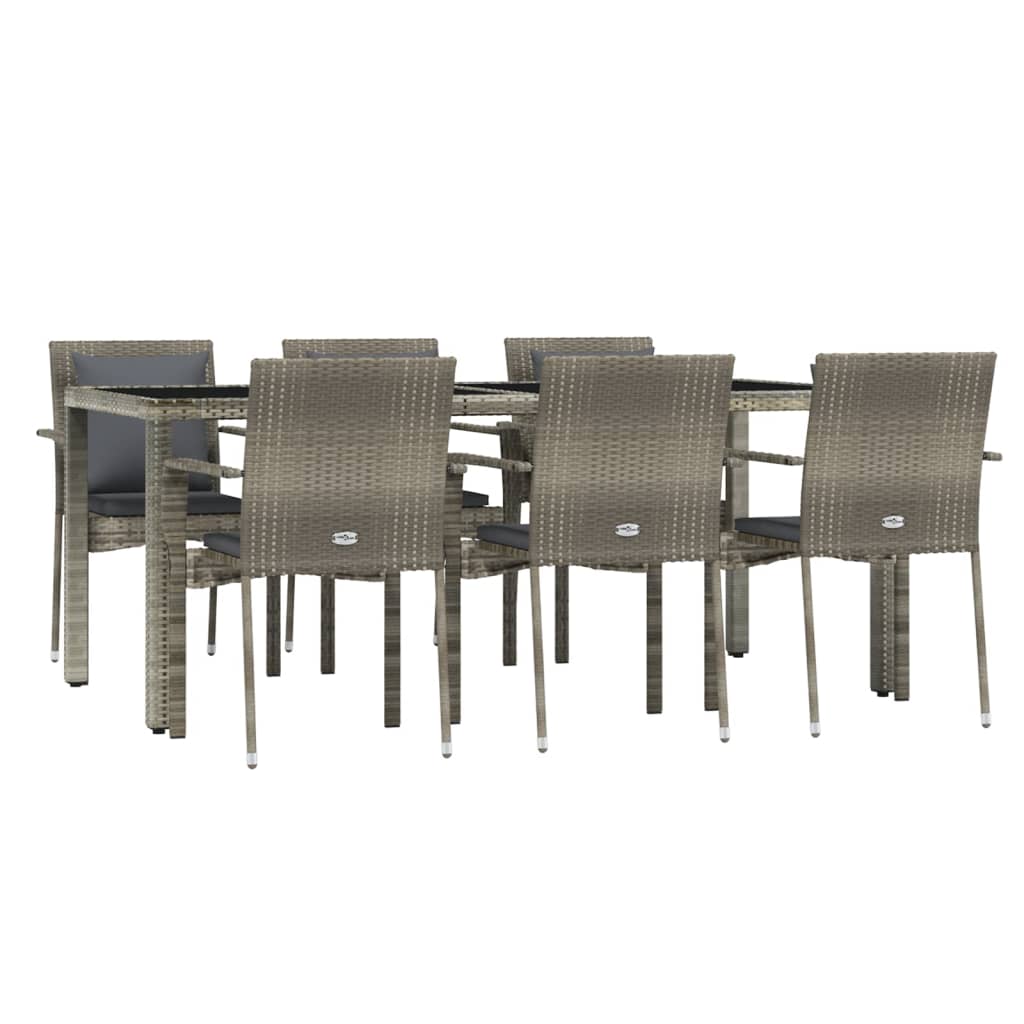 vidaXL 7 Piece Patio Dining Set with Cushions Gray Poly Rattan