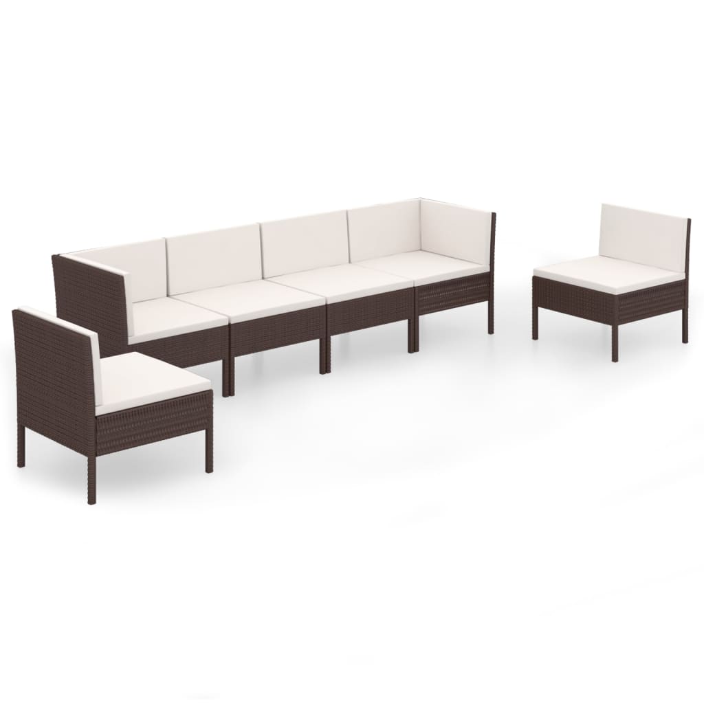 vidaXL 6 Piece Patio Lounge Set with Cushions Poly Rattan Brown