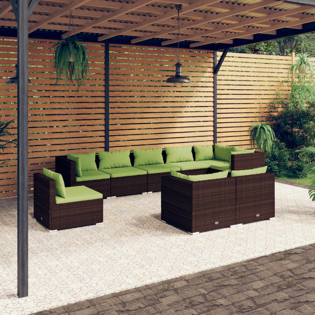 vidaXL 9 Piece Patio Lounge Set with Cushions Poly Rattan Brown