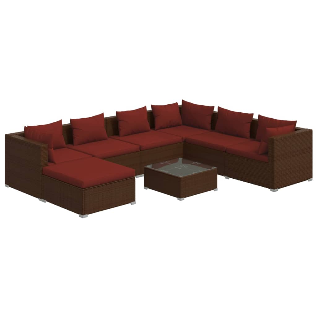 vidaXL 8 Piece Patio Lounge Set with Cushions Poly Rattan Brown