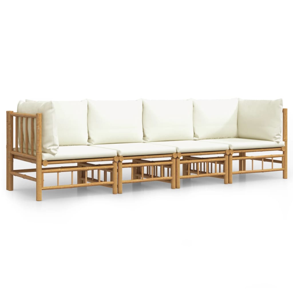 vidaXL 4 Piece Patio Lounge Set with Cream White Cushions Bamboo