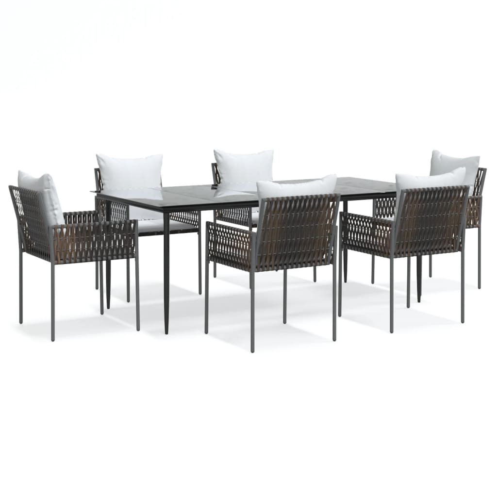 vidaXL 7 Piece Patio Dining Set with Cushions Poly Rattan and Steel