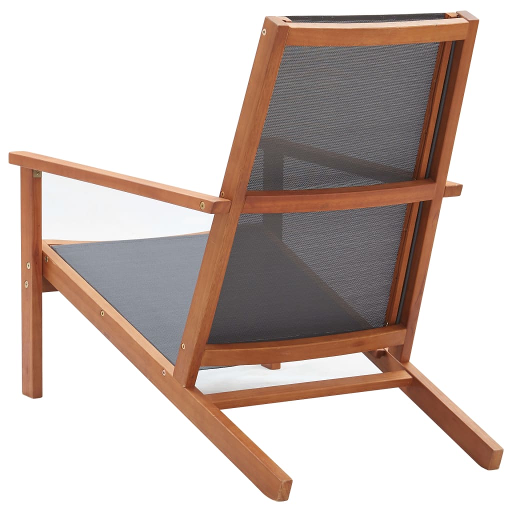 vidaXL Patio Lounge Chair Gray Solid Wood Eucalyptus and Textilene