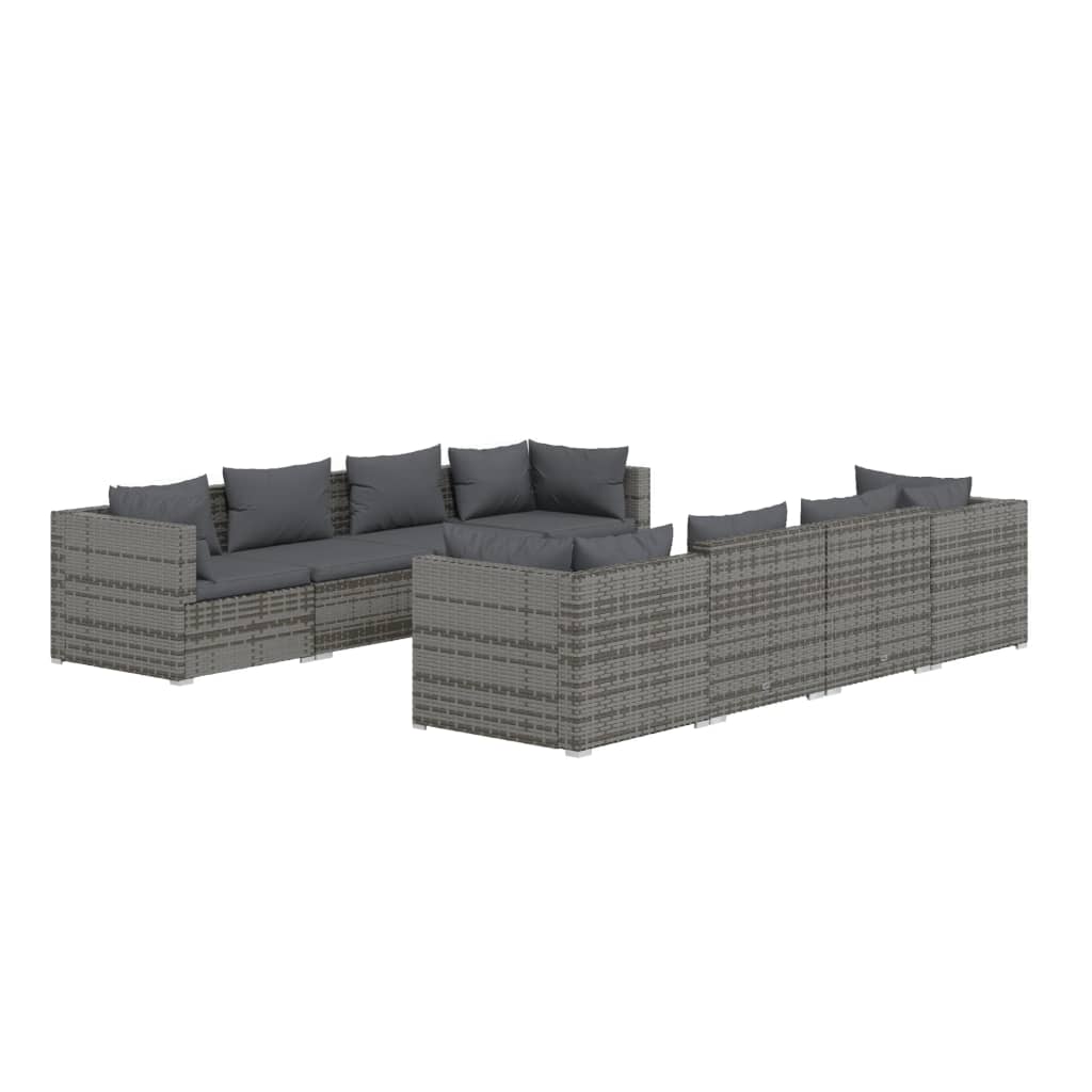 vidaXL 9 Piece Patio Lounge Set with Cushions Poly Rattan Gray