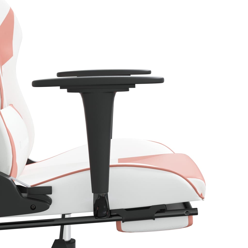 vidaXL Gaming Chair with Footrest White and Pink Faux Leather