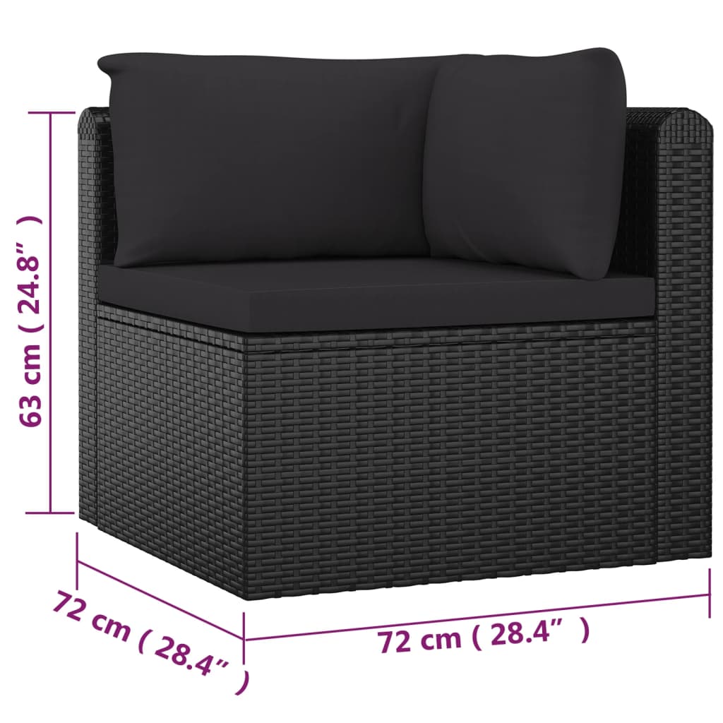 vidaXL 7 Piece Patio Lounge Set with Cushions Poly Rattan Black