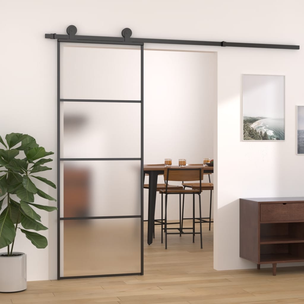 vidaXL Sliding Door Frosted ESG Glass and Aluminum 29.9"x80.7" Black