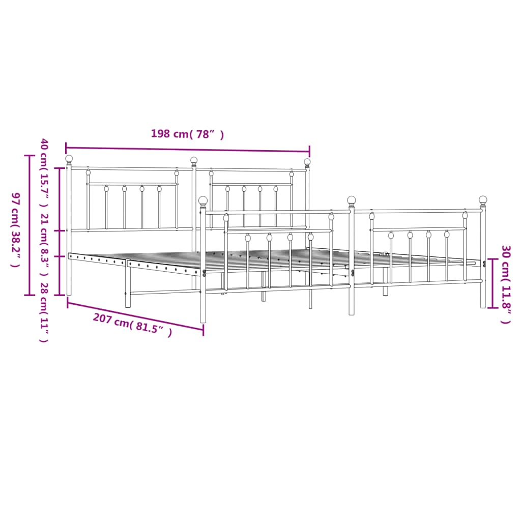 vidaXL Metal Bed Frame with Headboard and Footboard White 76"x79.9" King