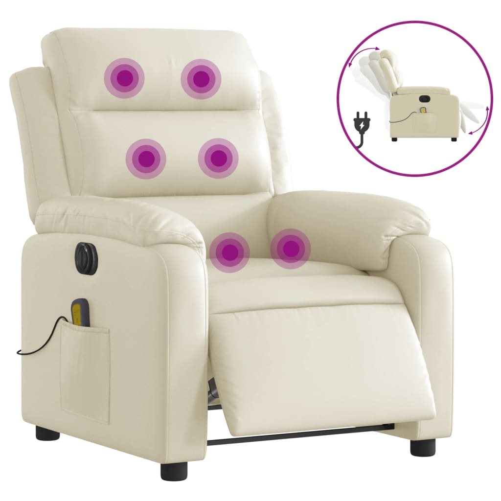 vidaXL Electric Massage Recliner Chair Cream Faux Leather