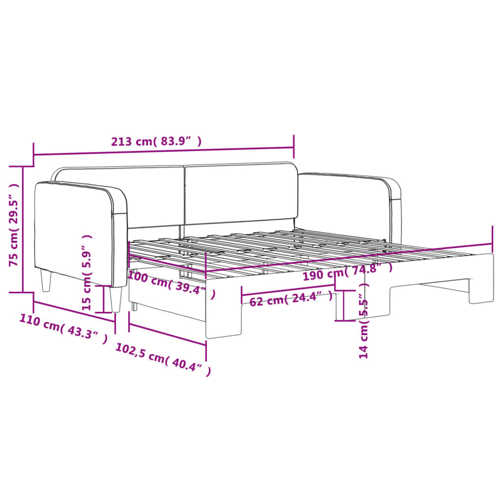 vidaXL Daybed with Trundle without Mattress Light Gray 39.4"x74.8"