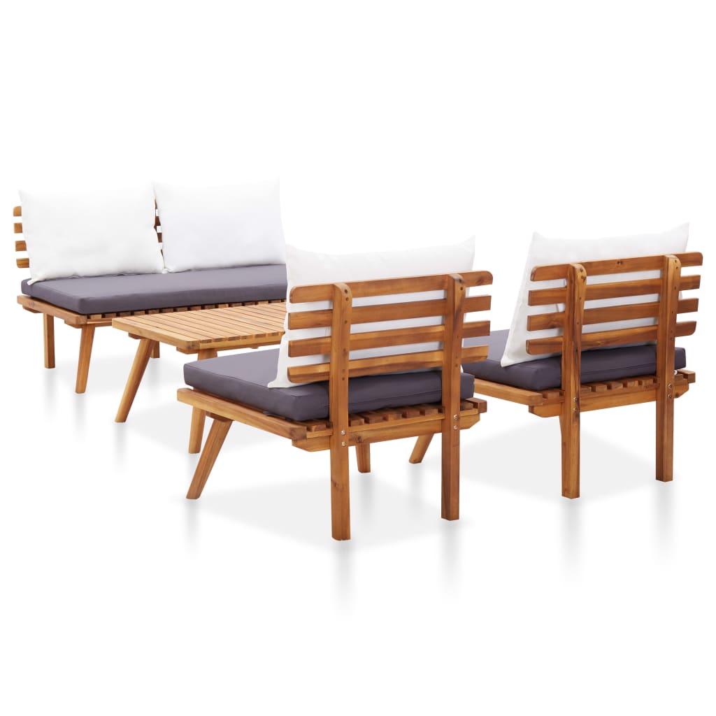 vidaXL 4 Piece Patio Lounge Set with Cushions Solid Acacia Wood