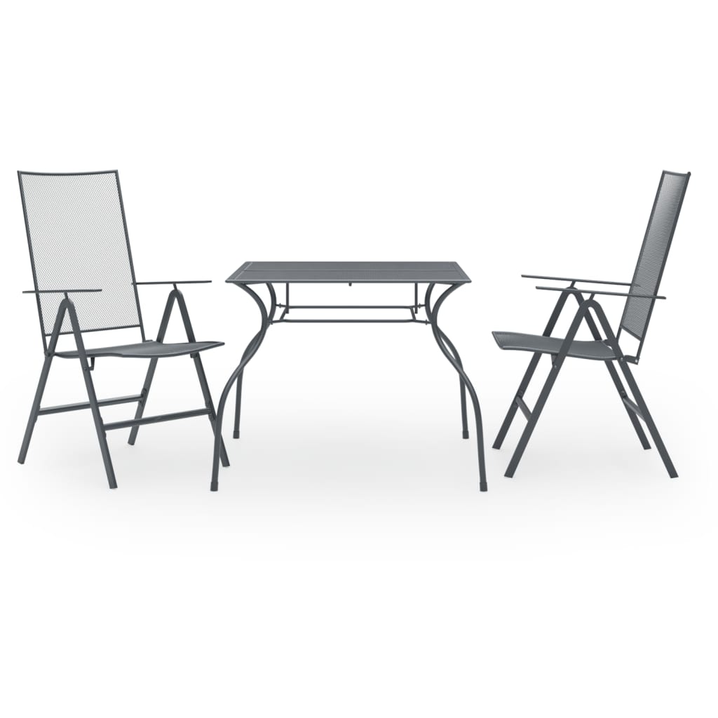 vidaXL 3 Piece Patio Dining Set Steel Anthracite