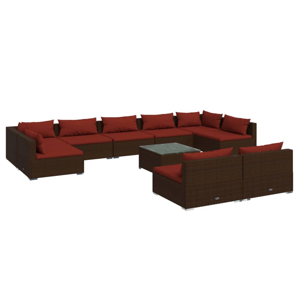 vidaXL 10 Piece Patio Lounge Set with Cushions Brown Poly Rattan