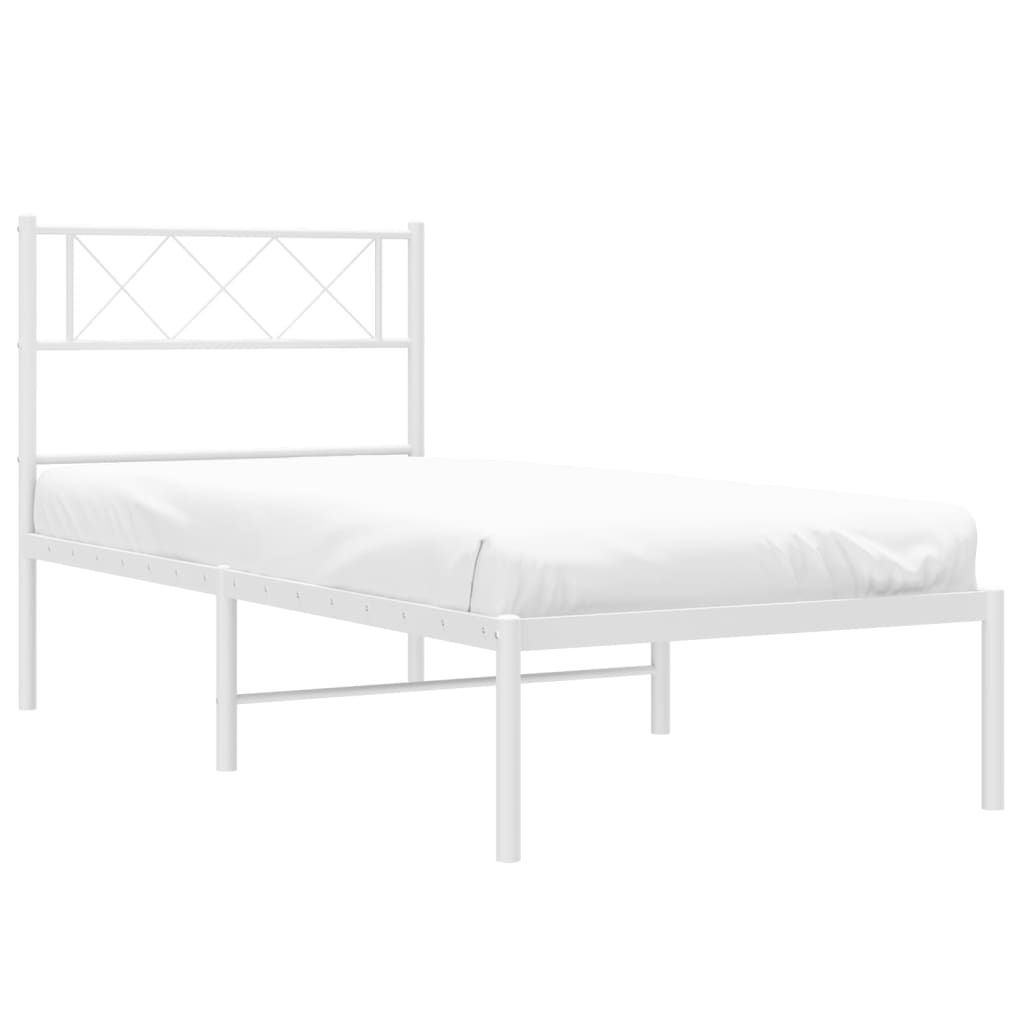 vidaXL Metal Bed Frame without Mattress with Headboard White 39.4"x74.8"