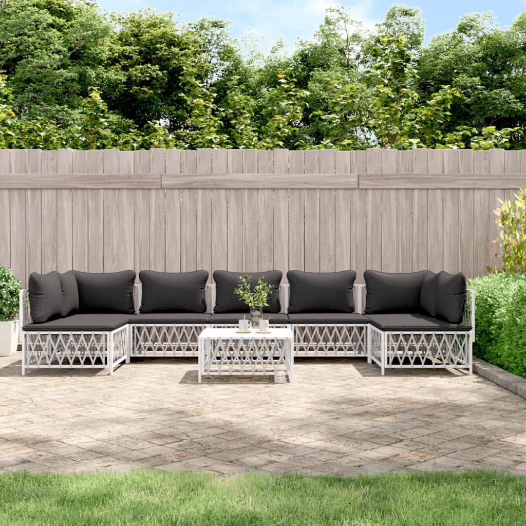 vidaXL 8 Piece Patio Lounge Set with Cushions White Steel