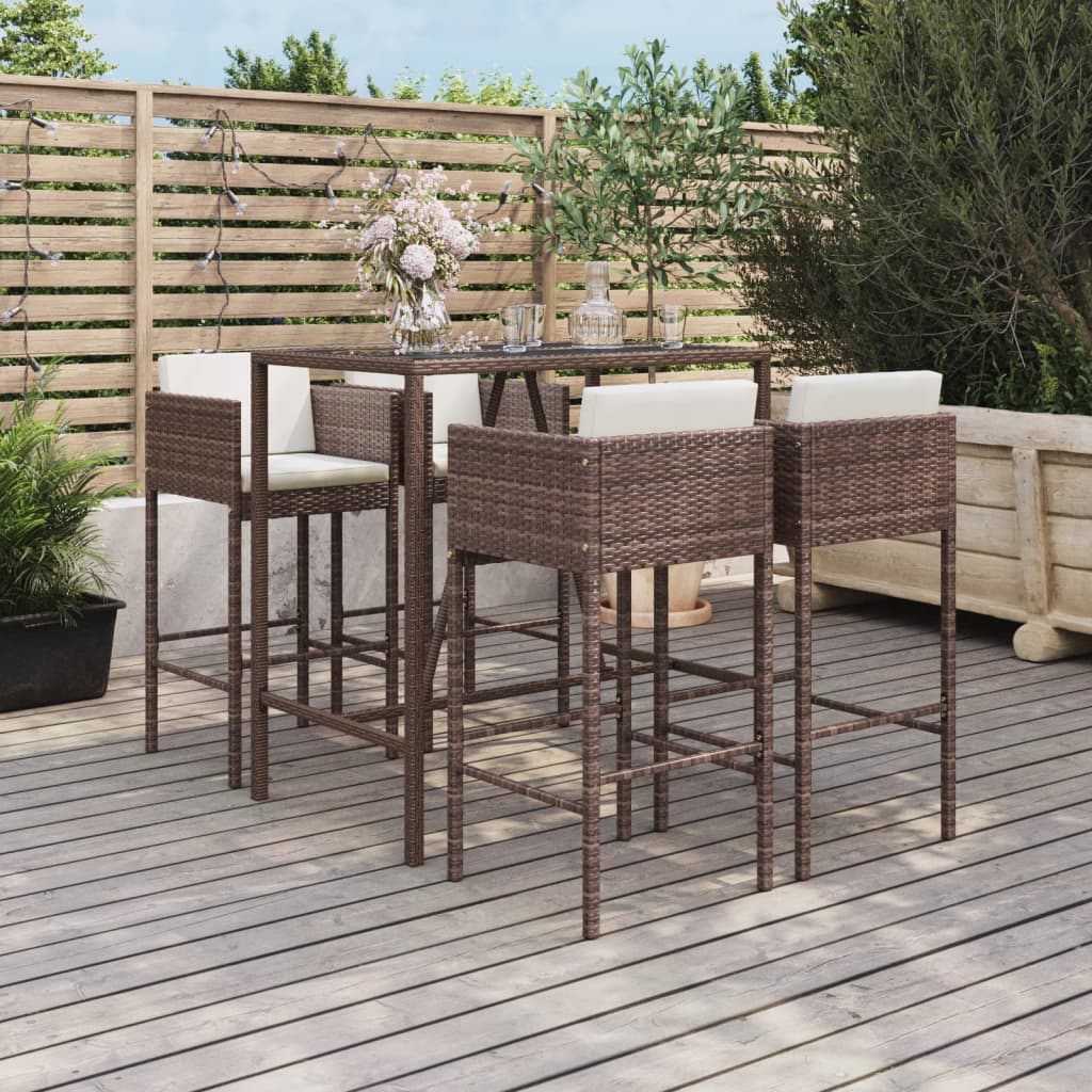 vidaXL 5 Piece Patio Bar Set with Cushions Brown Poly Rattan