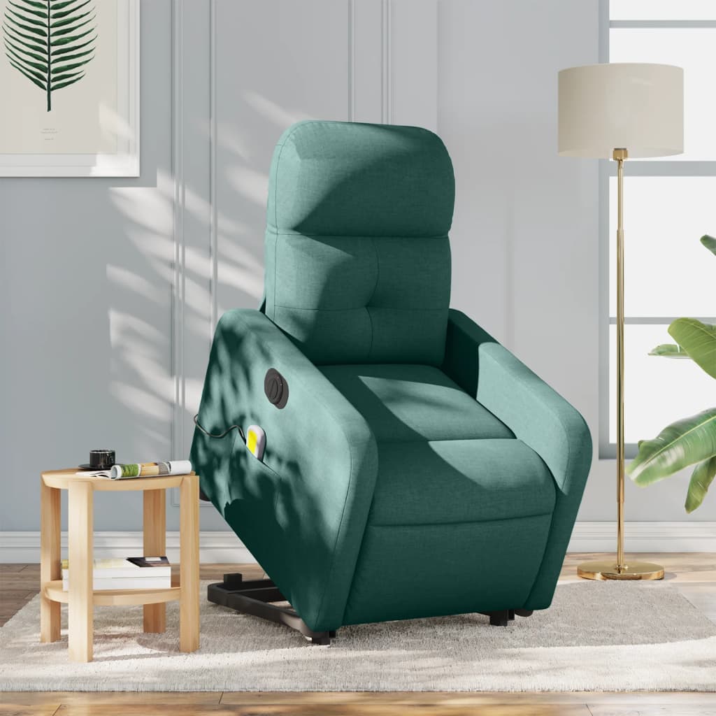 vidaXL Electric Stand up Massage Recliner Chair Dark Green Fabric