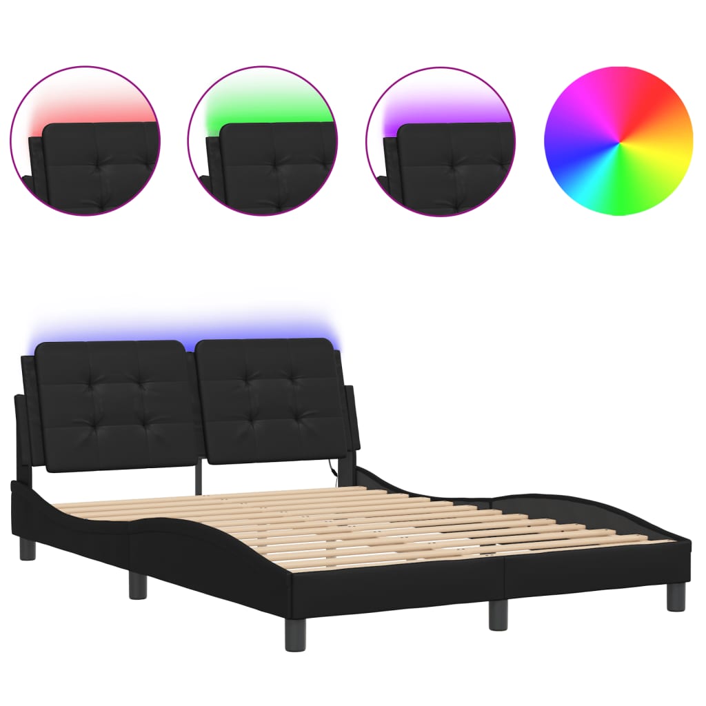 vidaXL Bed Frame with LED without Mattress Black 53.9"x74.8"