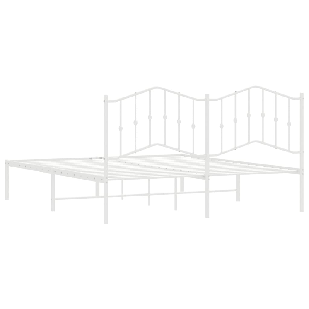 vidaXL Metal Bed Frame without Mattress with Headboard White 72"x83.9"