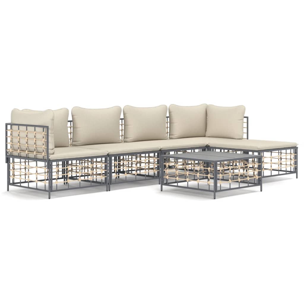 vidaXL 6 Piece Patio Lounge Set with Cushions Anthracite Poly Rattan