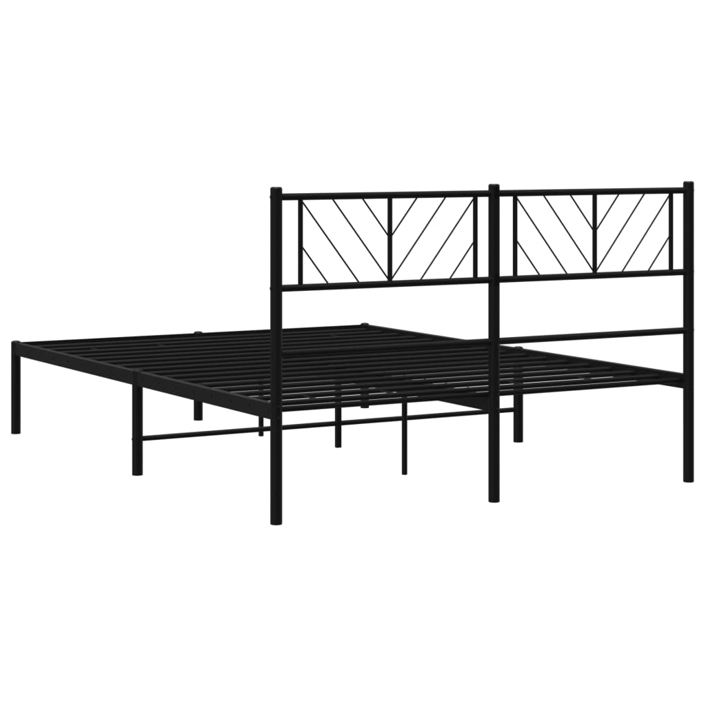 vidaXL Metal Bed Frame without Mattress with Headboard Black 59.1"x78.7"