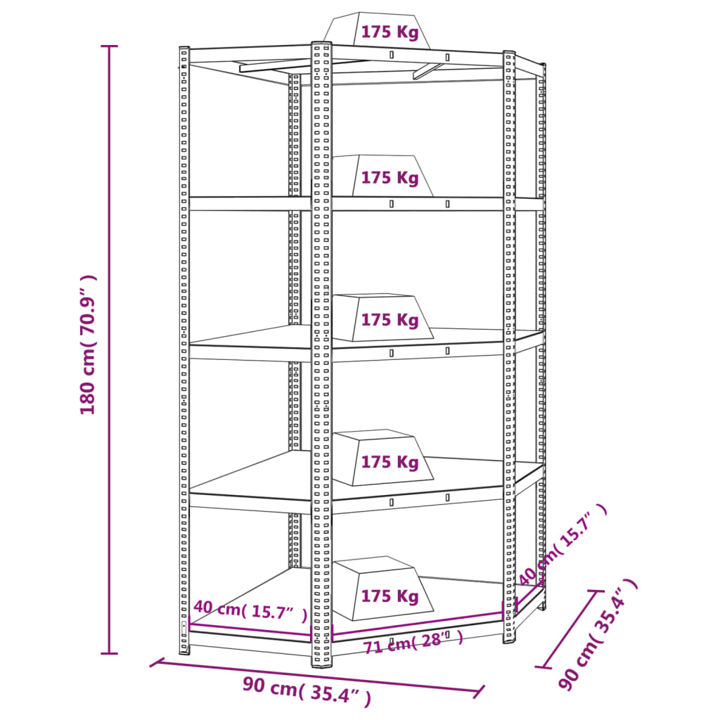 vidaXL 5-Layer Corner Shelf Anthracite Steel&Engineered Wood