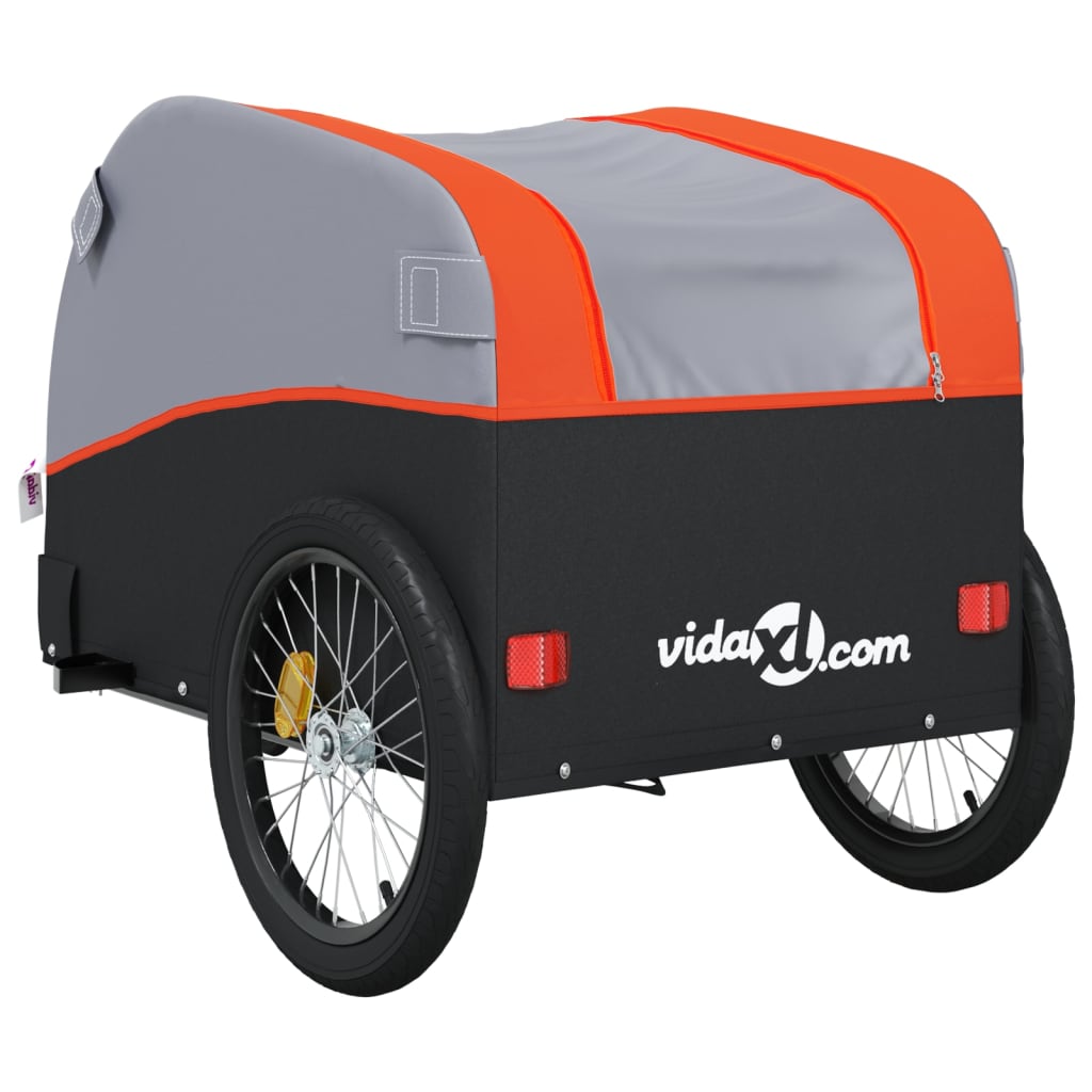 vidaXL Bike Trailer Black and Orange 99.2 lb Iron