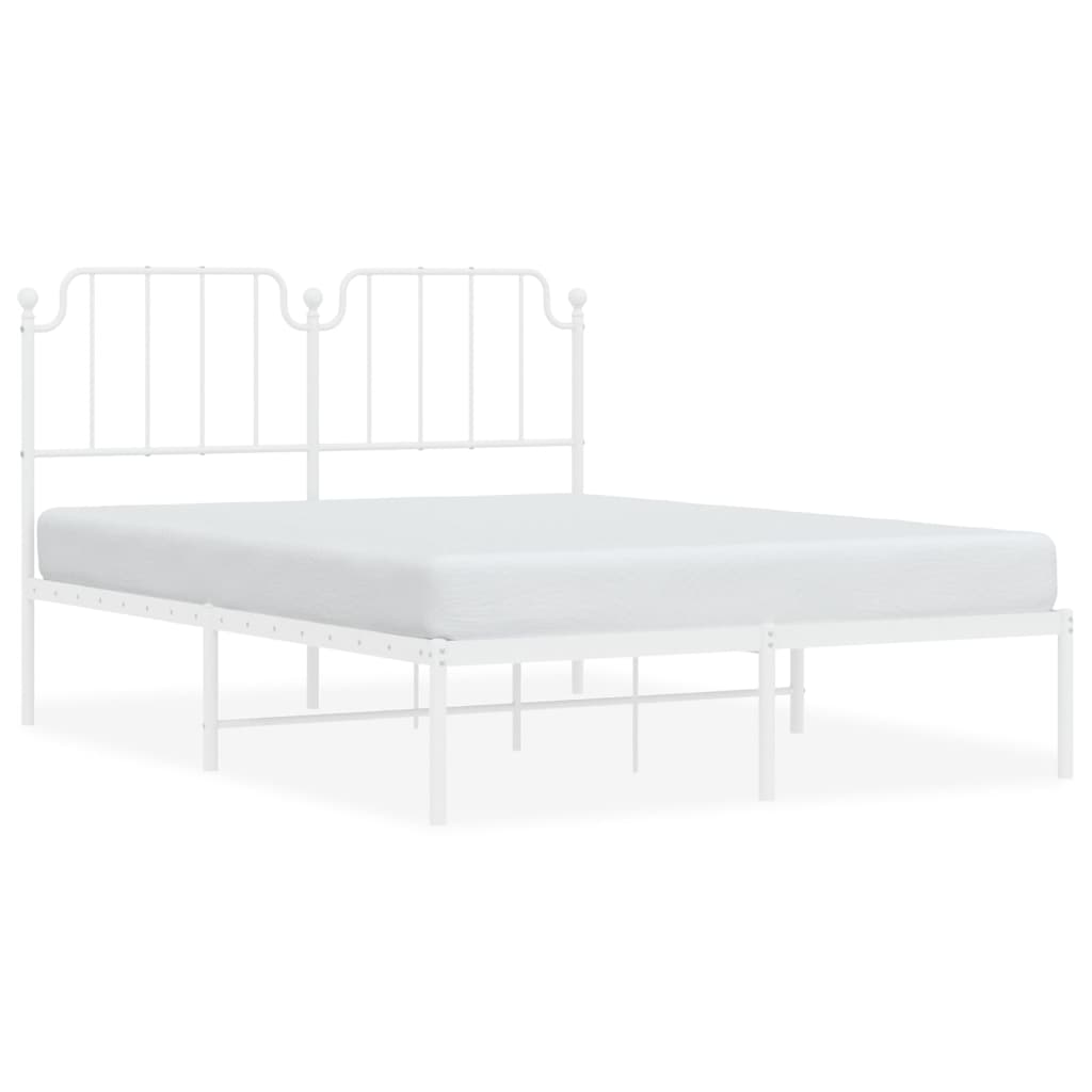 vidaXL Metal Bed Frame without Mattress with Headboard White 59.1"x78.7"