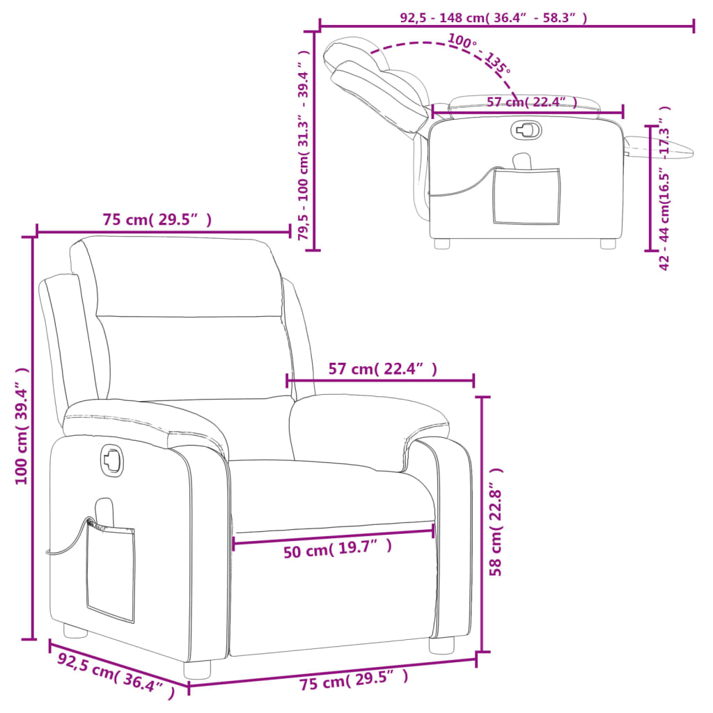 vidaXL Massage Recliner Chair Dark Green Fabric