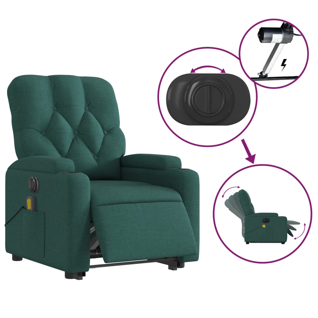 vidaXL Electric Stand up Massage Recliner Chair Dark Green Fabric