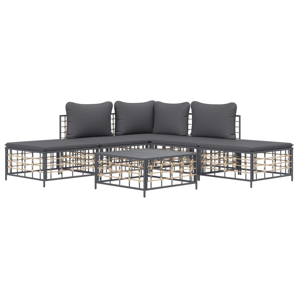 vidaXL 6 Piece Patio Lounge Set with Cushions Anthracite Poly Rattan