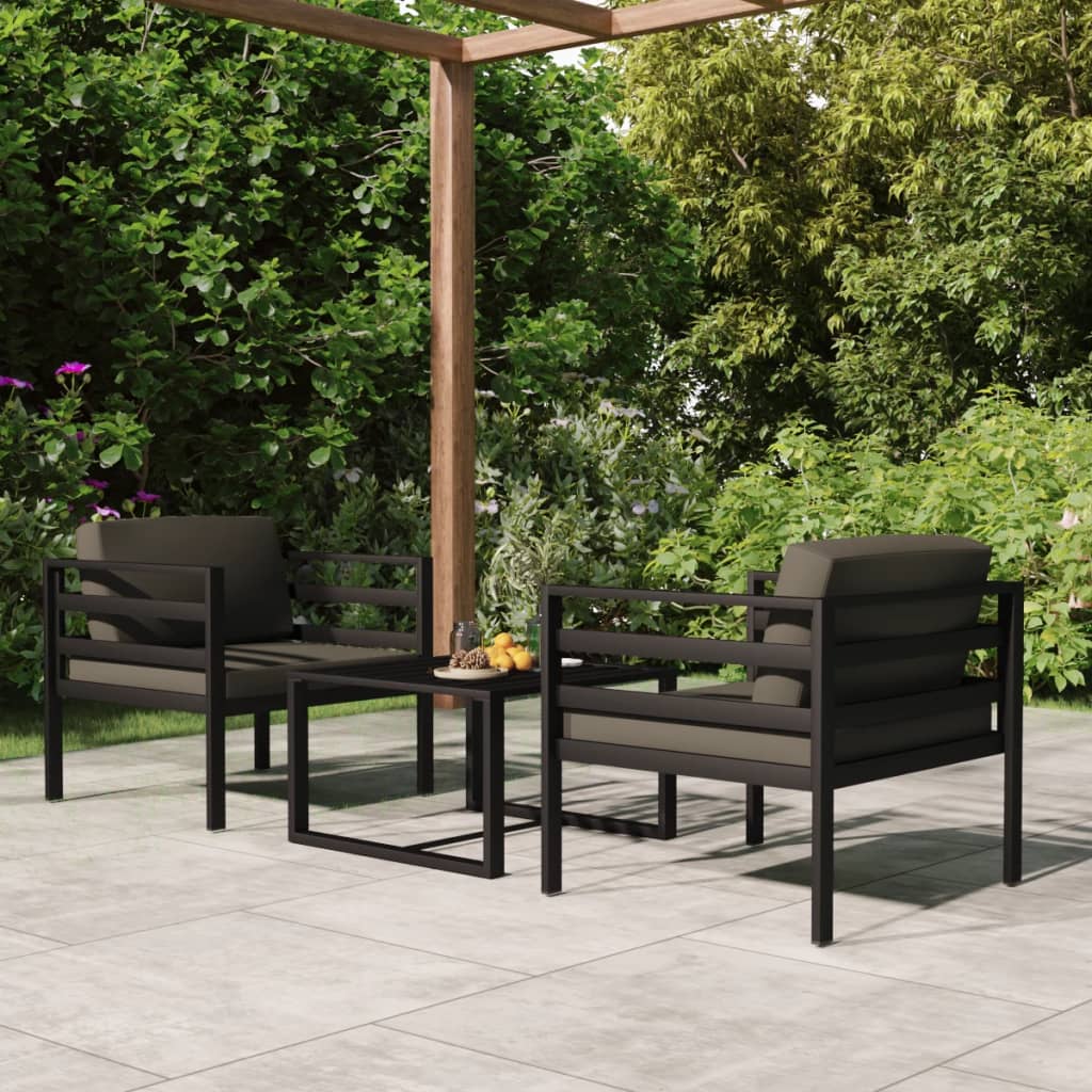 vidaXL 3 Piece Patio Lounge Set with Cushions Aluminum Anthracite