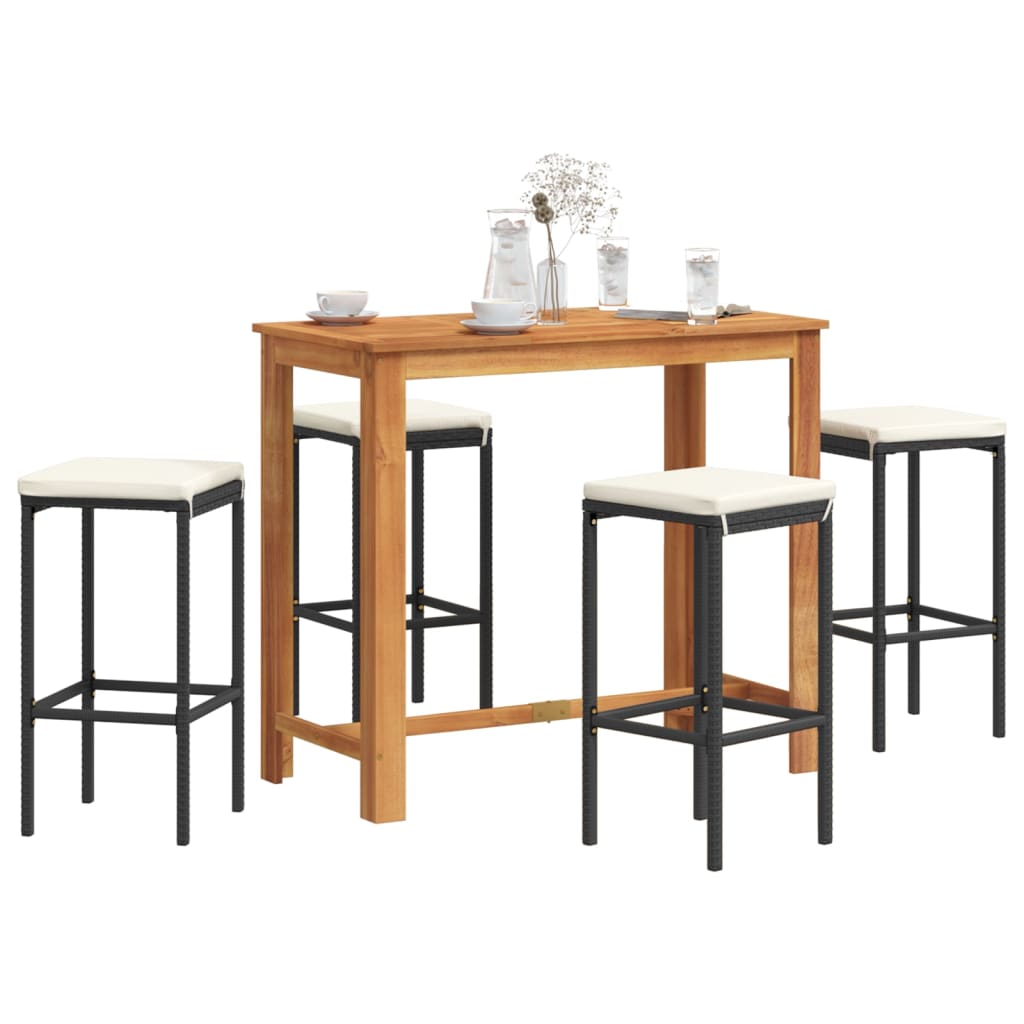 vidaXL 5 Piece Patio Bar Set Black Solid Wood Acacia and Poly Rattan