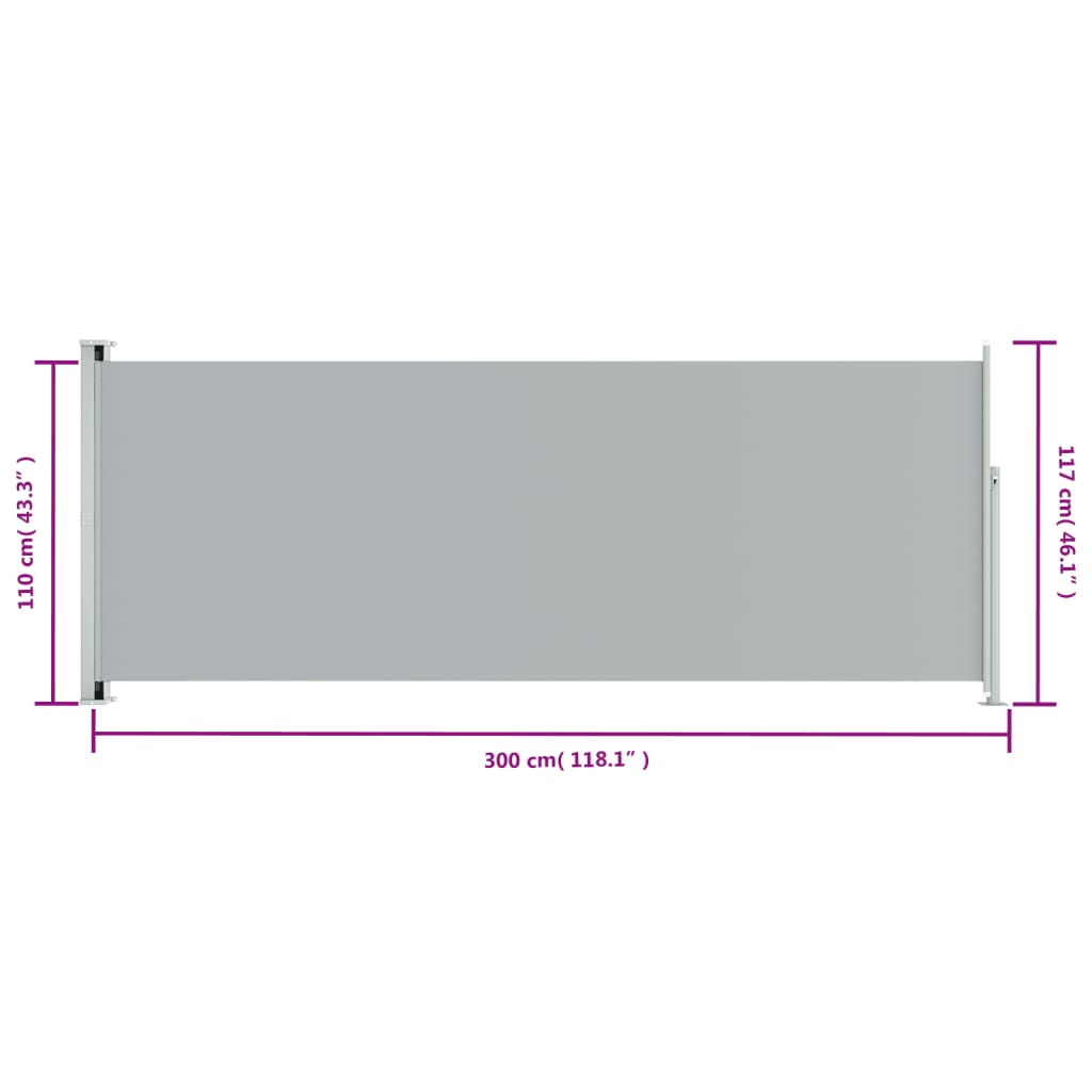 vidaXL Patio Retractable Side Awning 46.1"x118.1" Gray