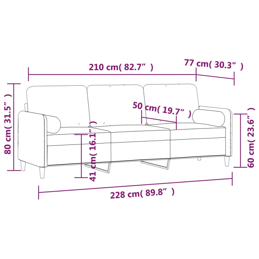 vidaXL 3-Seater Sofa with Pillows&Cushions Dark Gray 82.7" Velvet