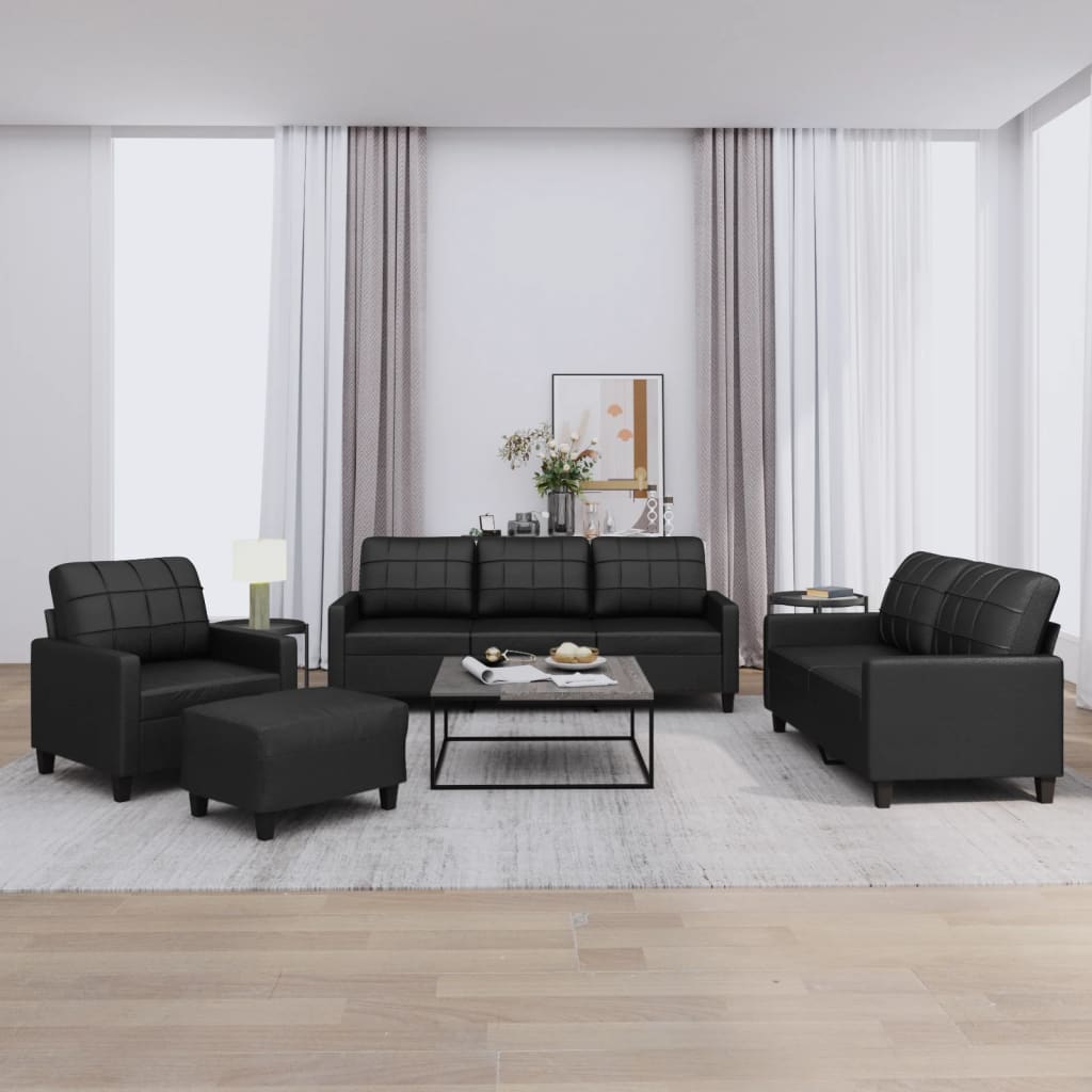 vidaXL 4 Piece Sofa Set with Cushions Black Faux Leather