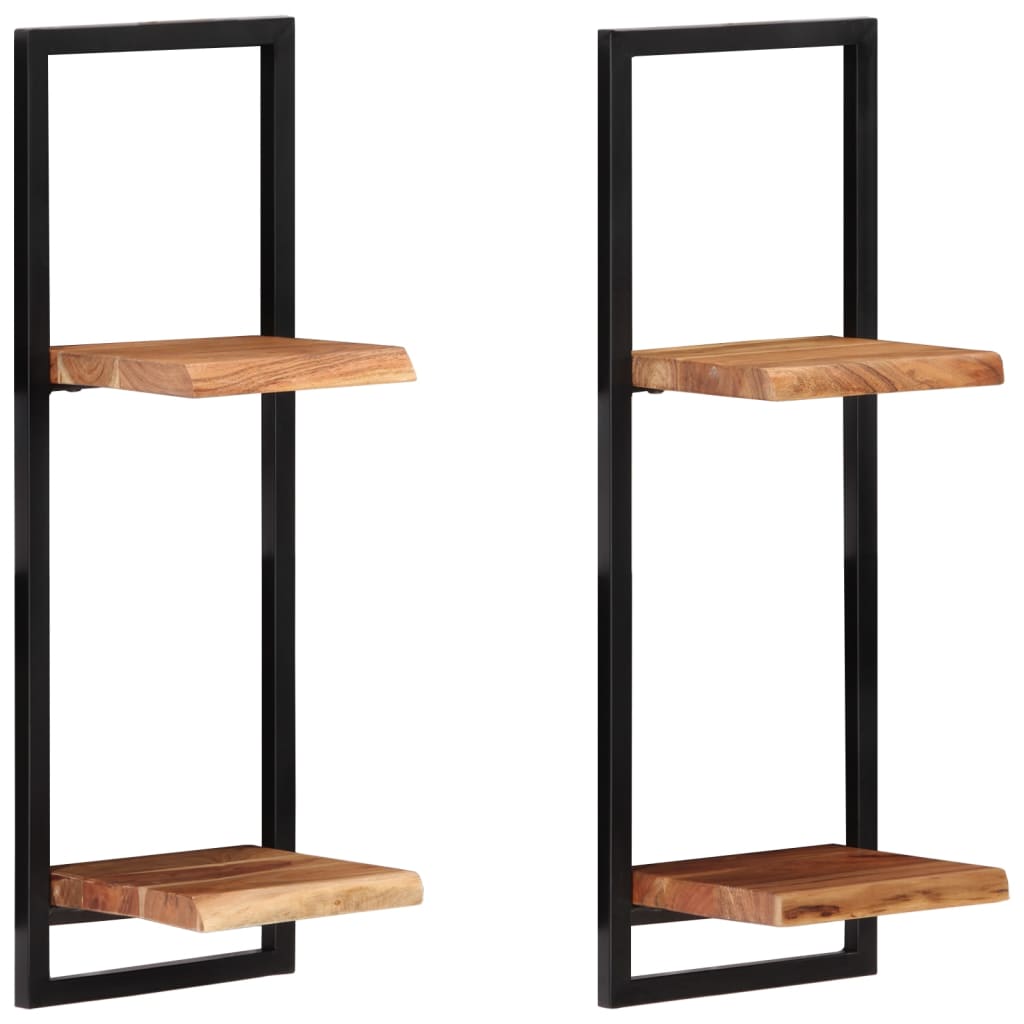 vidaXL Wall Shelves 2 pcs 9.8"x9.8"x29.5" Solid Wood Acacia and Steel