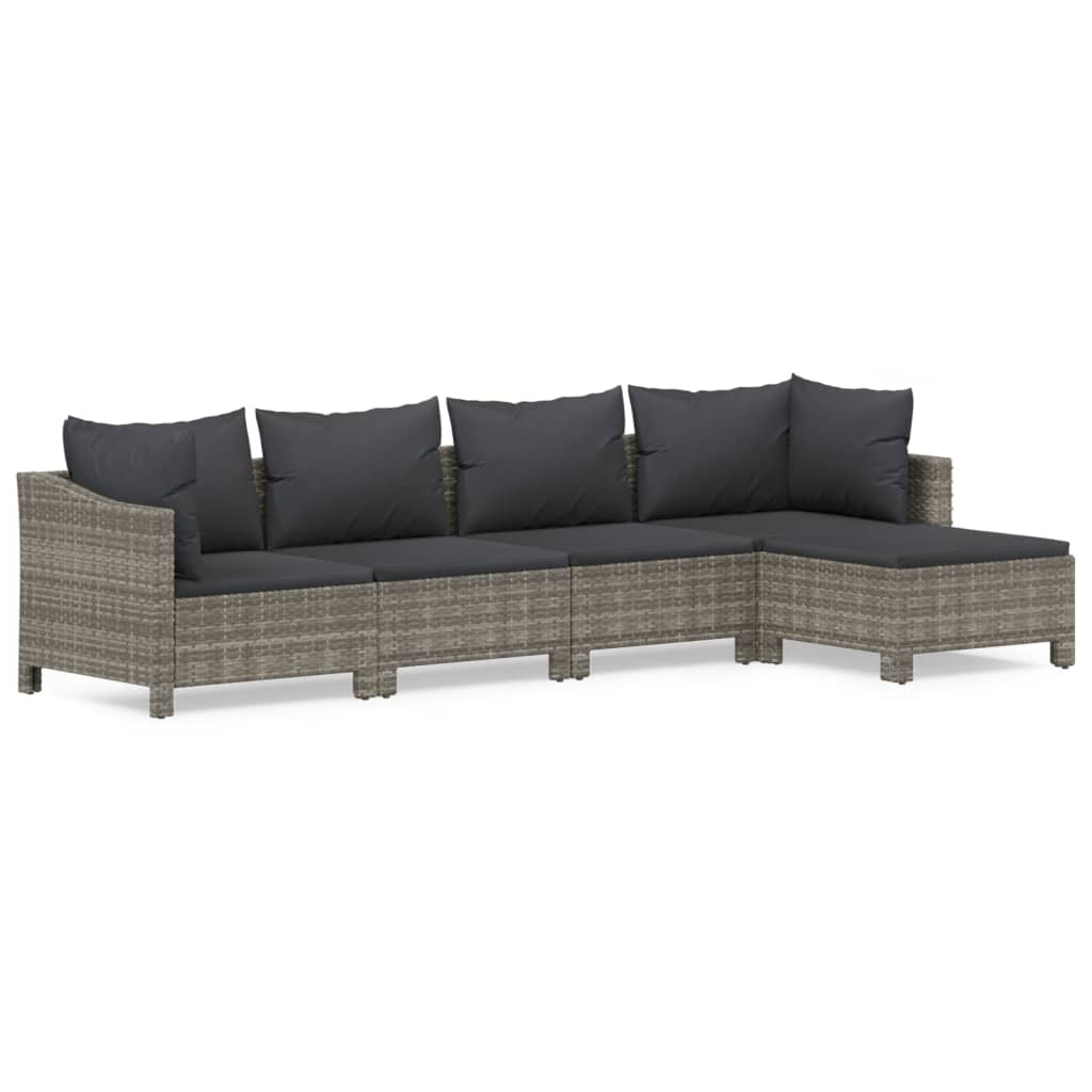 vidaXL 5 Piece Patio Lounge Set with Cushions Gray Poly Rattan