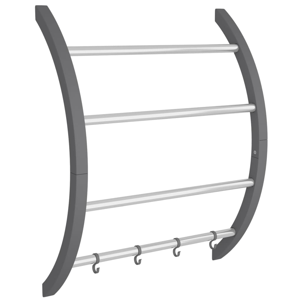 vidaXL Towel Rack with Hooks Silver 22"x6.3"x28.3" Aluminum