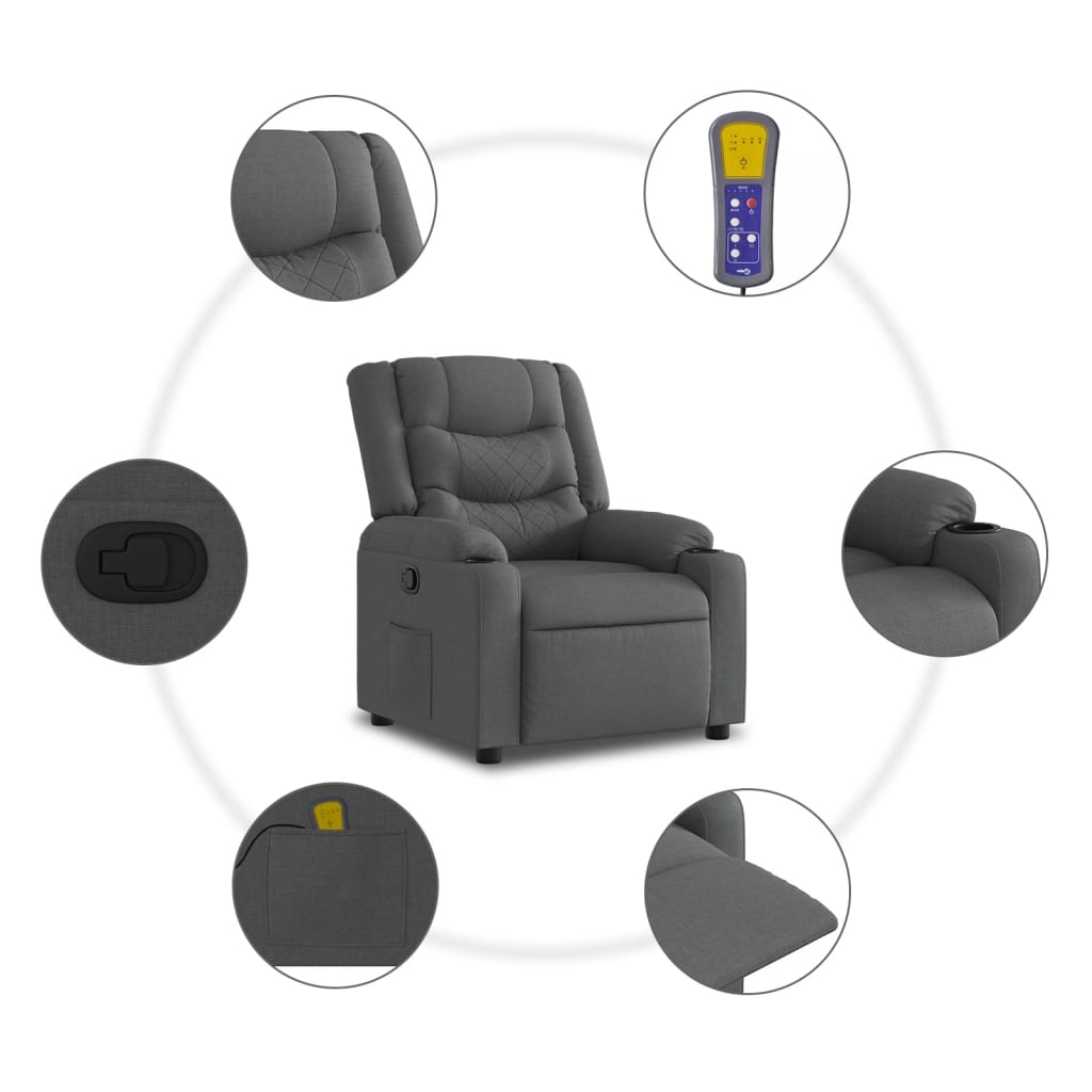 vidaXL Massage Recliner Chair Dark Gray Fabric