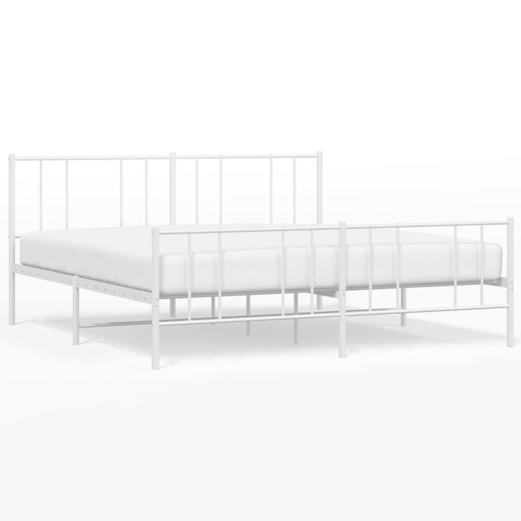 vidaXL Metal Bed Frame without Mattress with Footboard White 72"x83.9"