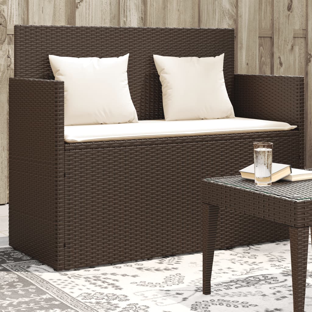 vidaXL Patio Bench with Cushions Brown Poly Rattan