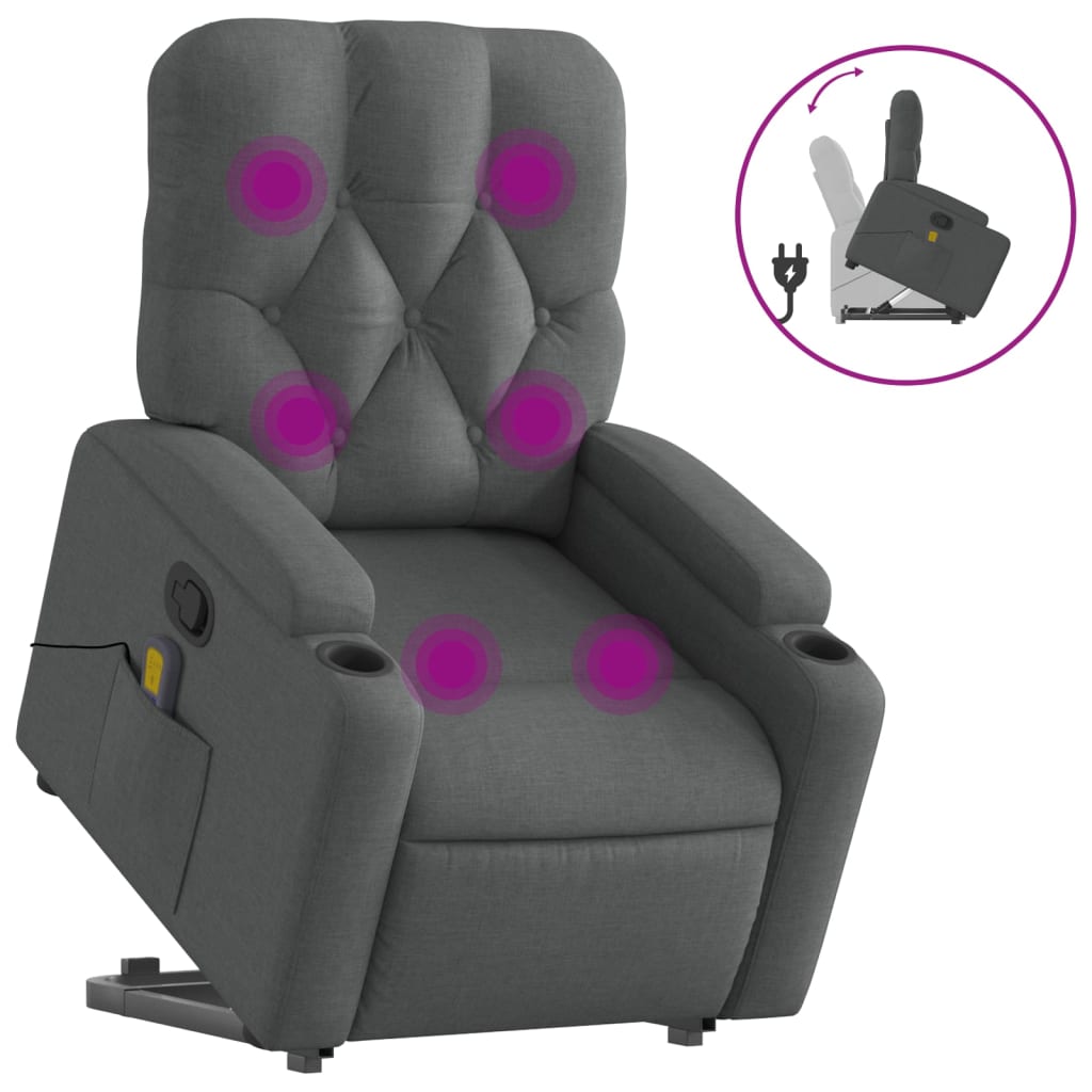 vidaXL Stand up Massage Recliner Chair Dark Gray Fabric