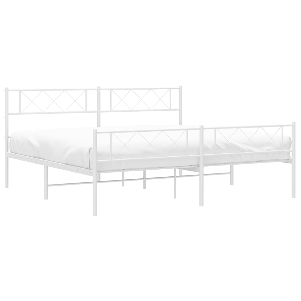 vidaXL Metal Bed Frame without Mattress with Footboard White 72"x83.9"