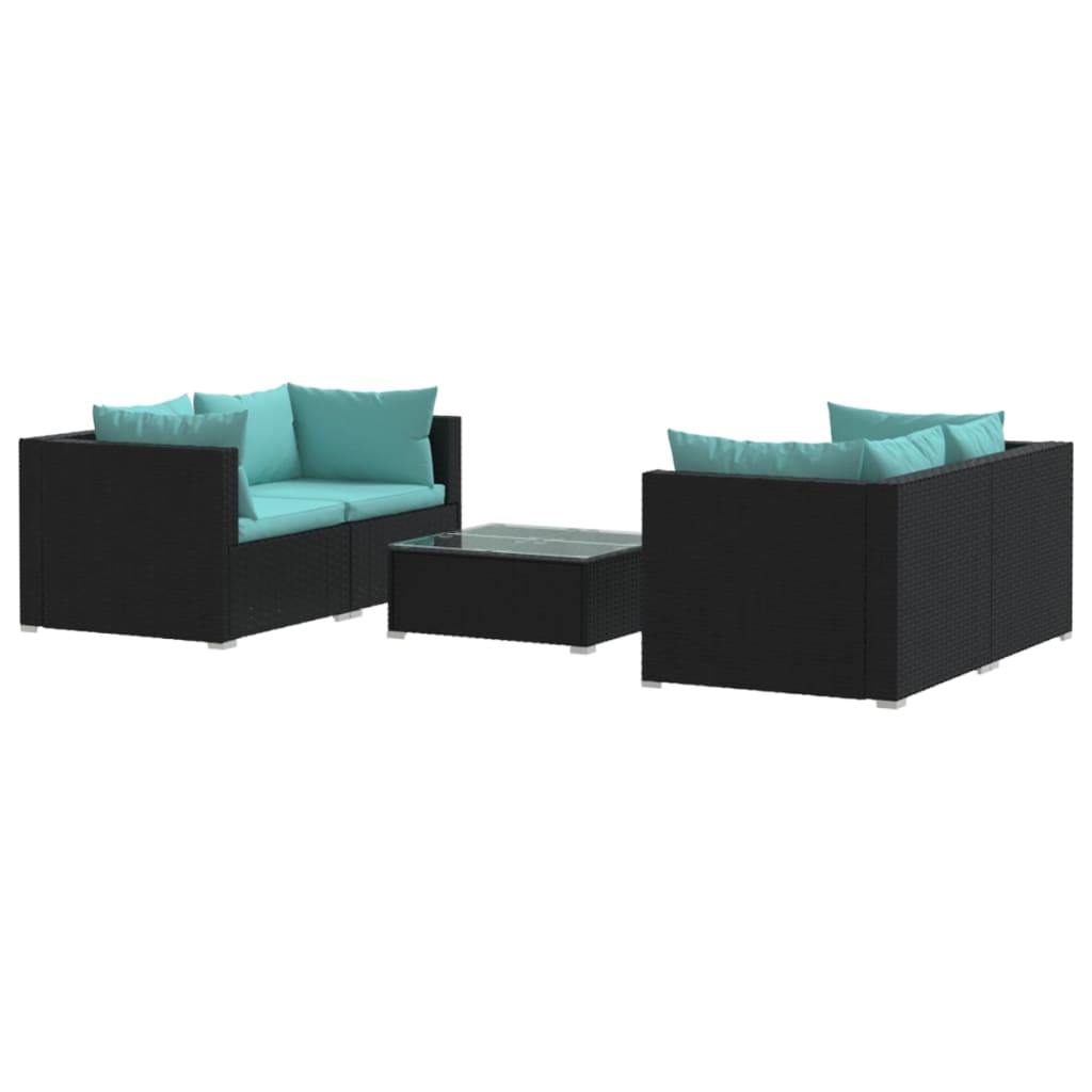 vidaXL 5 Piece Patio Lounge Set with Cushions Poly Rattan Black