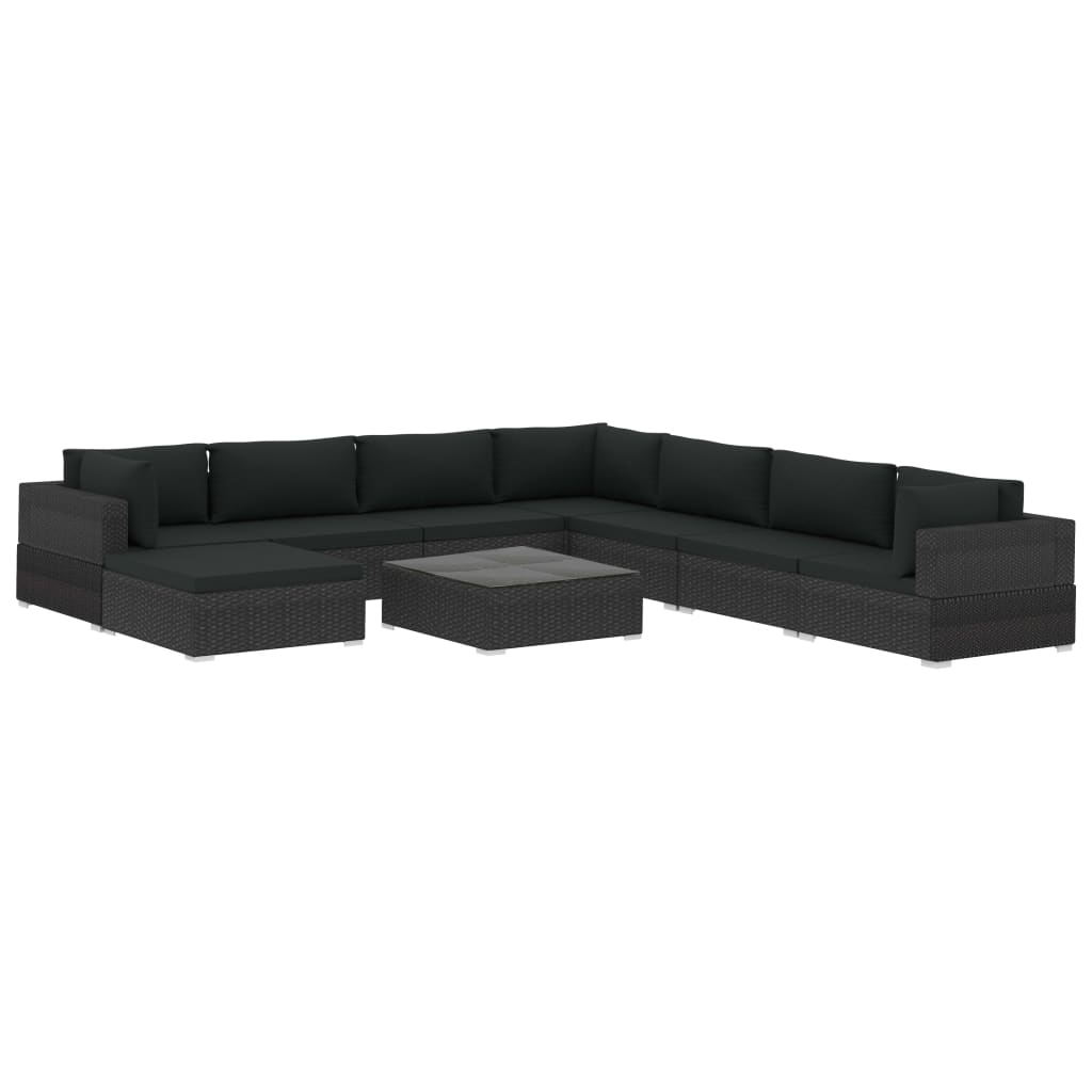 vidaXL 9 Piece Patio Lounge Set with Cushions Poly Rattan Black