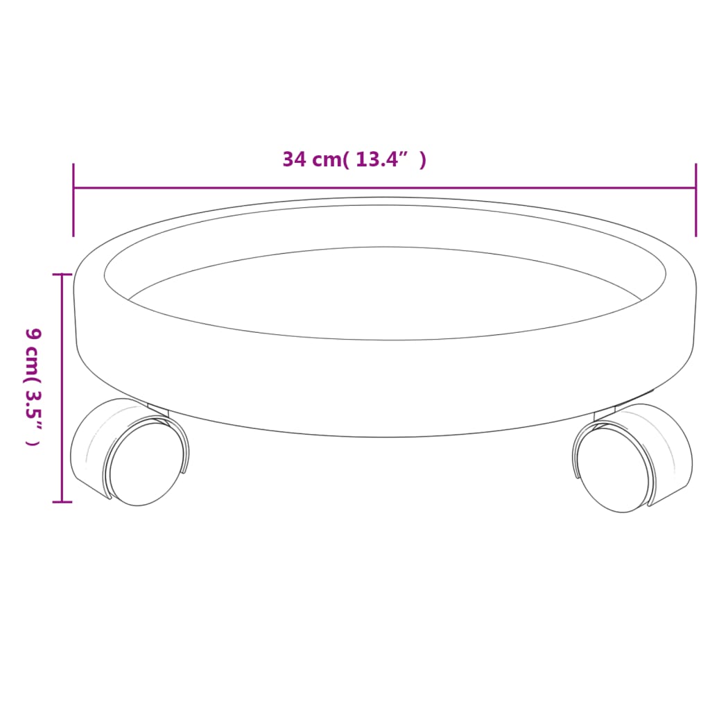 vidaXL Plant Trolleys with Wheels 2 pcs Gray Diameter 13.4" 77.2 lb