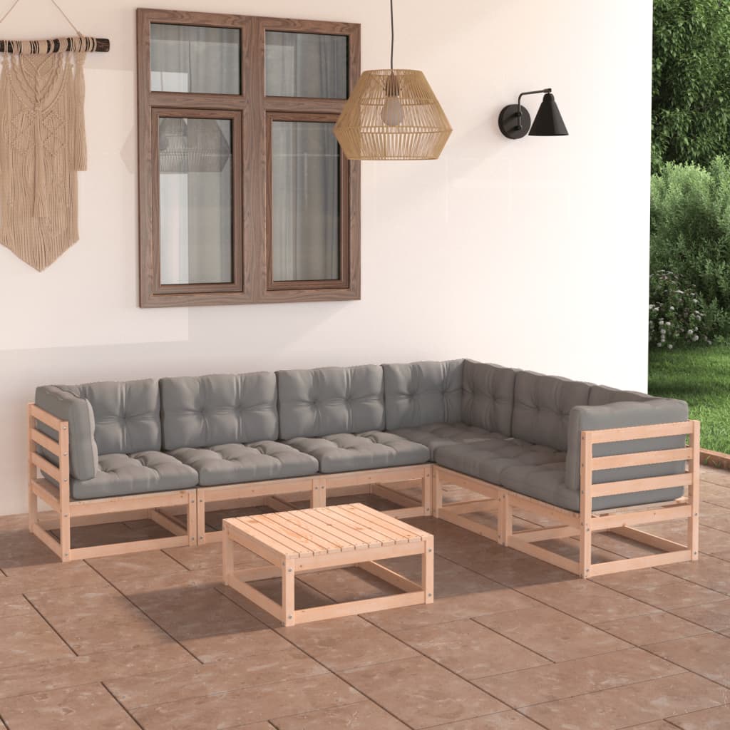 vidaXL 7 Piece Patio Lounge Set with Cushions Solid Pinewood